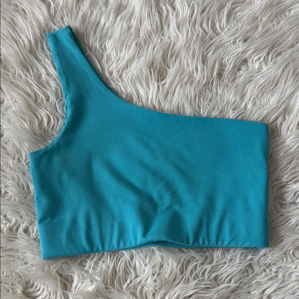 Girlfriend Collective Blue One Shoulder Bianca Sports Bra